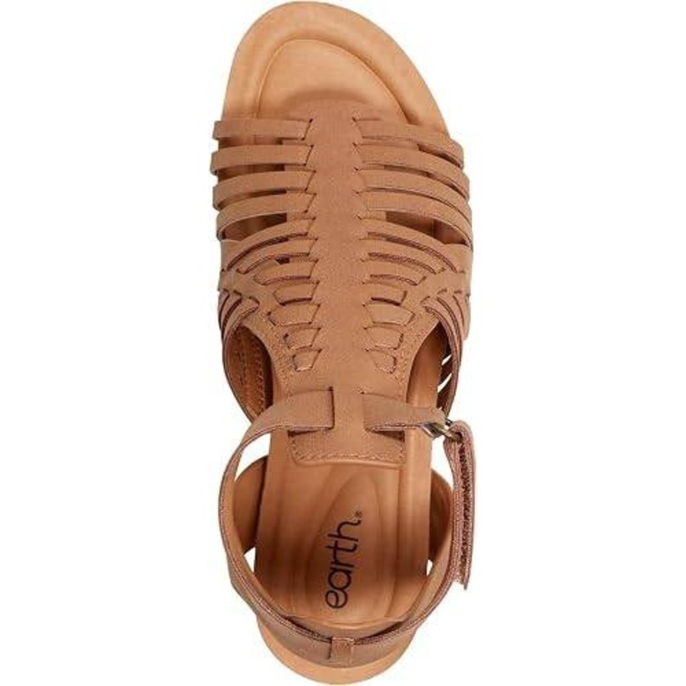 Earth Hattie Fisherman Wedge Sandals Cognac Brown Leather Strappy Womens 8 M NEW - Picture 4 of 6